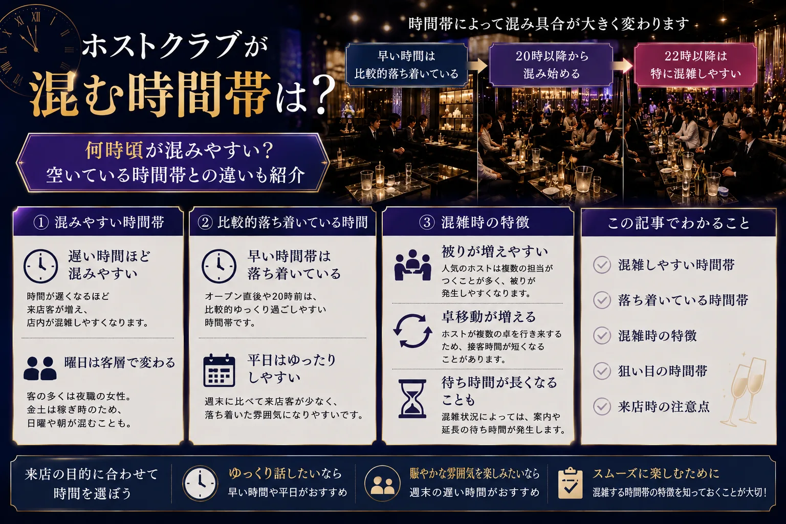ホストクラブが混む時間・空いてる狙い目|何時に行くべき