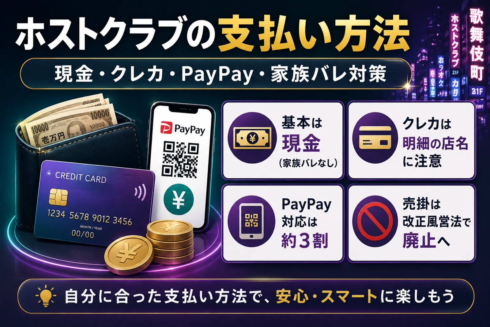 ホストクラブ支払い方法｜現金/クレカ/PayPay比較・家族バレ対策2026