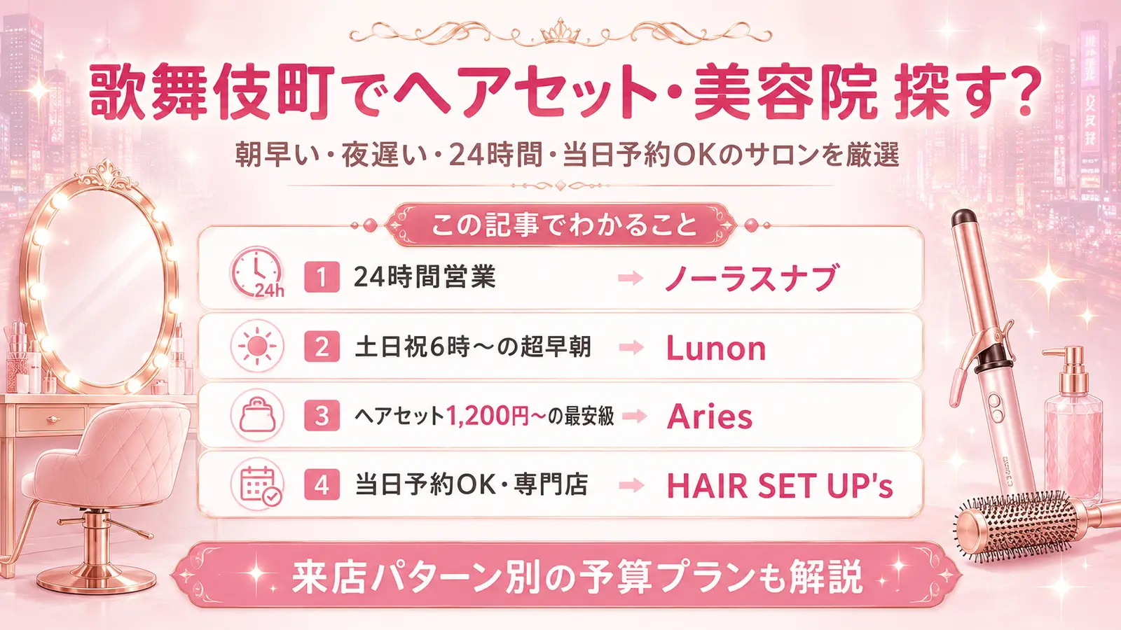 歌舞伎町ヘアセット・美容院|朝早・夜遅・当日予約 2026
