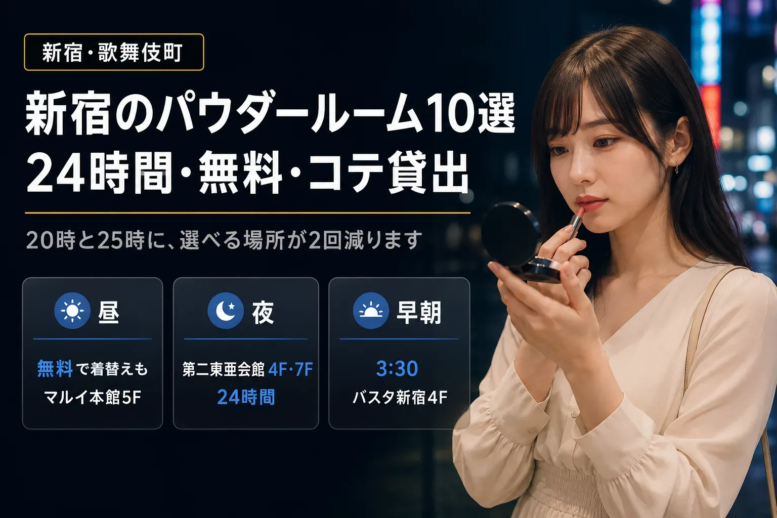 新宿のパウダールーム10選｜24時間・無料・コテ貸出